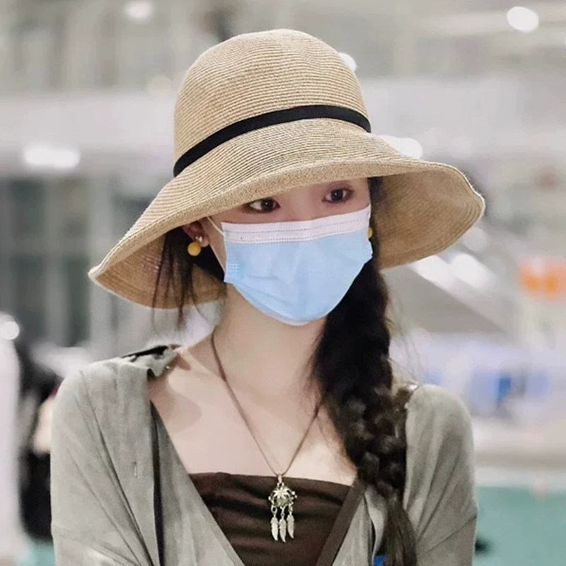 杨超越同款法式纸草大檐防晒草帽