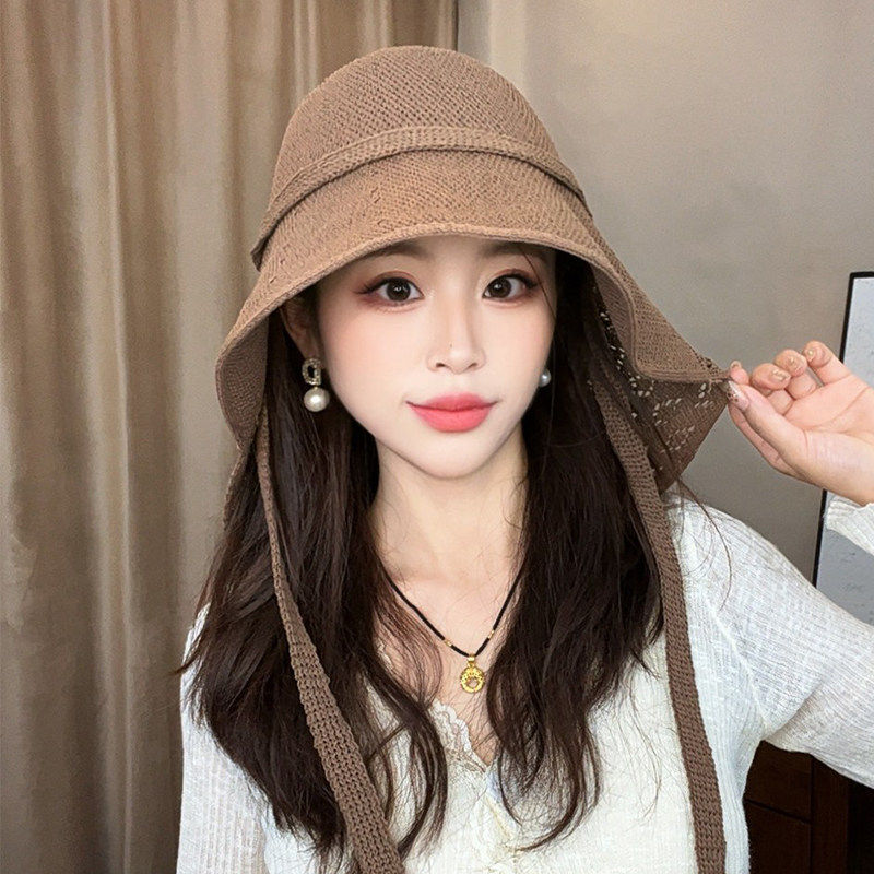 2026新款大披肩针织透气大檐遮阳帽子女夏季出游防晒文艺渔夫帽潮