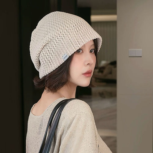 日系简约针织堆堆帽女大头围
