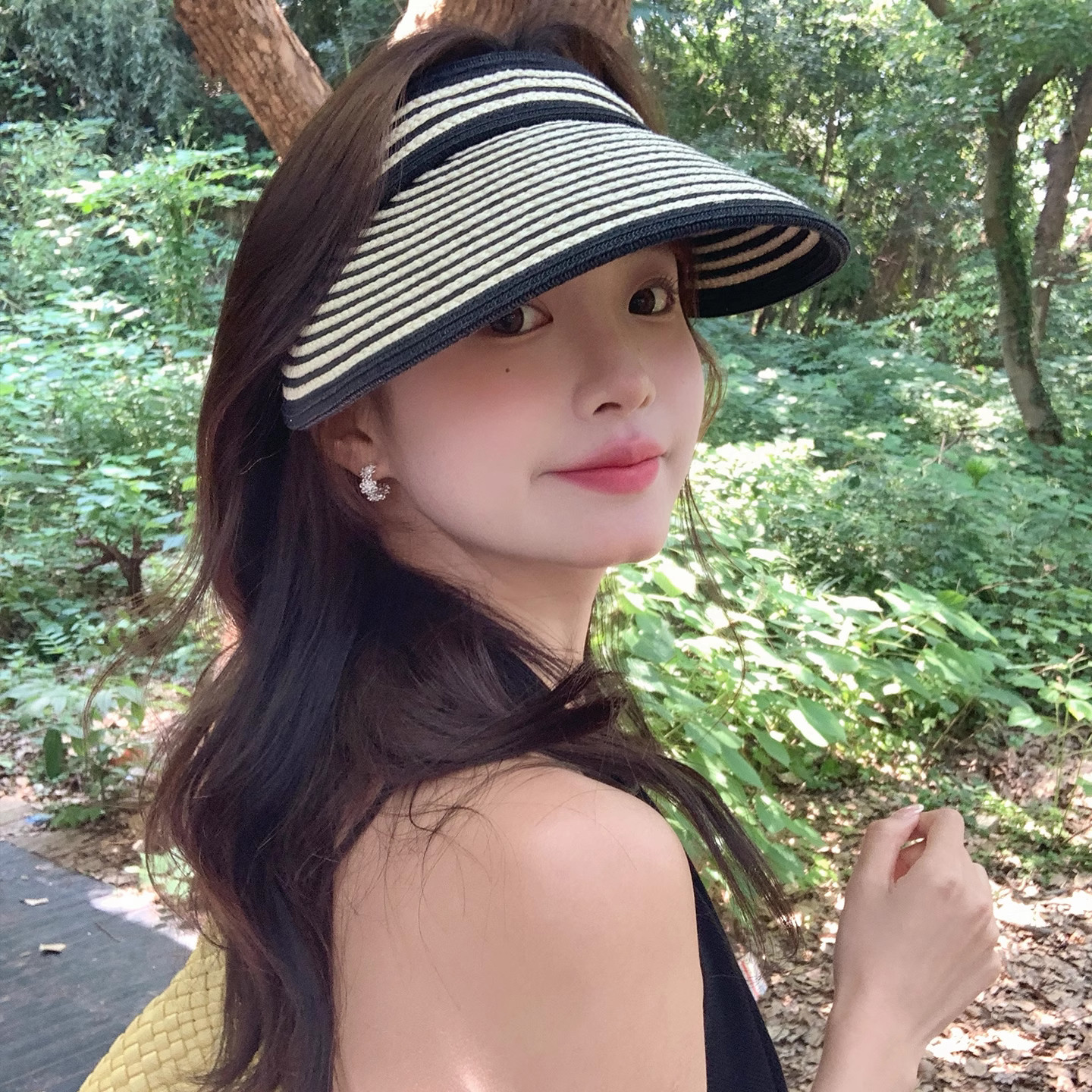 韩版条纹空顶遮阳帽子女夏季防晒