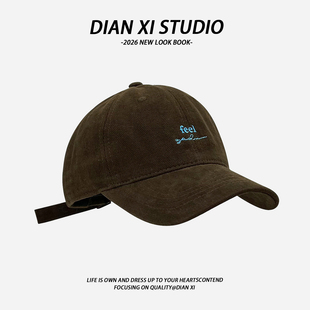 美拉德咖色复古时尚字母鸭舌帽子女款秋冬季百搭显脸小情侣棒球帽