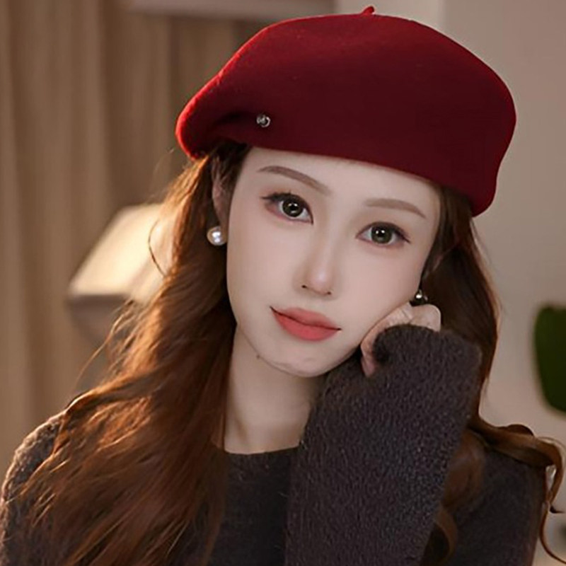 喜庆红色定型羊毛混纺贝雷帽子女士秋冬新款百搭显脸小气质画家帽,服饰配件/皮带/帽子/围巾,帽子,淘宝优惠券,粉丝福利购,淘宝优惠卷