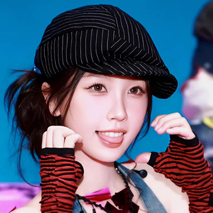 虞书欣同款日系复古条纹贝雷帽子女春夏季文艺百搭显脸小报童帽潮