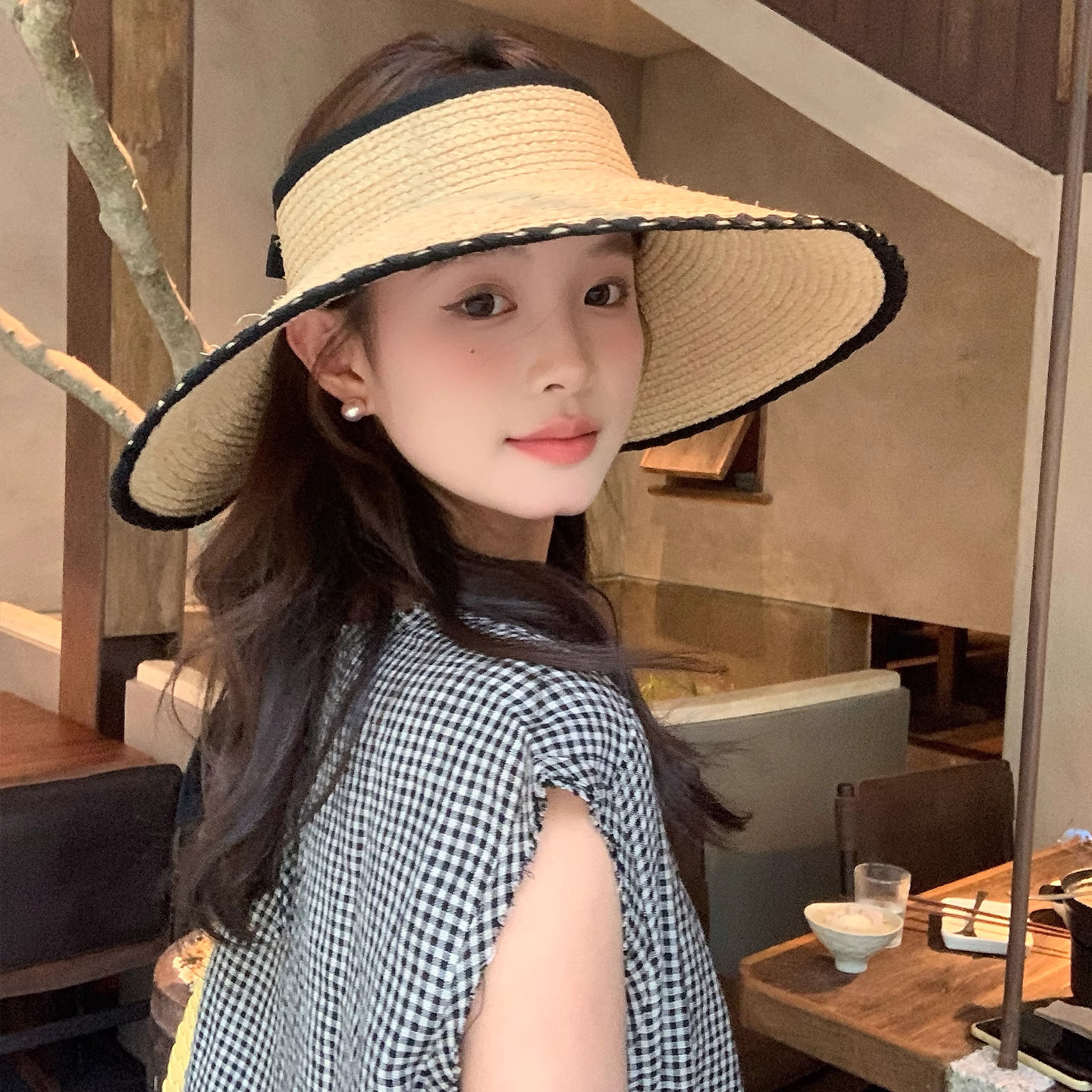 姜妍同款空顶草帽子女春夏季出游
