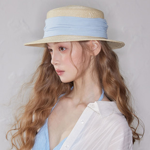 法式 旅游度假遮阳防晒帽子气质高级感百搭礼帽 优雅平顶草帽女夏季