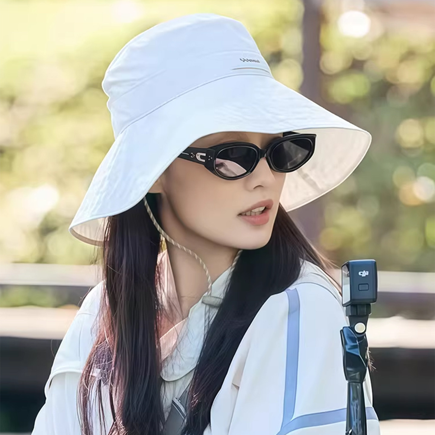 李沁同款白色大檐防晒渔夫帽女