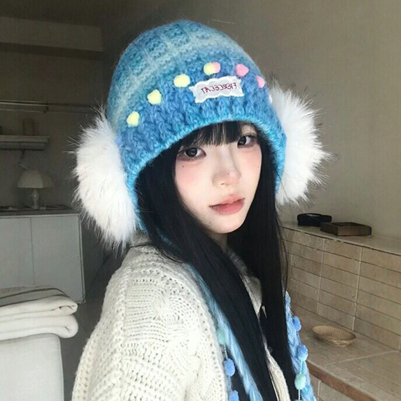 秋冬女款毛绒针织保暖雷锋帽