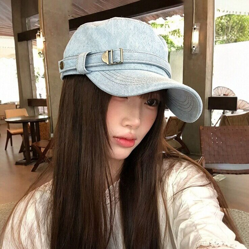 牛仔平顶金属扣显脸小马术帽女