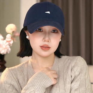 藏青色简约刺绣鸭舌帽子女款春季日常百搭宽檐显脸小棒球帽大头围