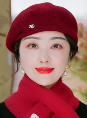 韩版气质保暖贝雷帽子女秋冬季羊毛呢时尚定型显脸小画家帽蓓蕾帽