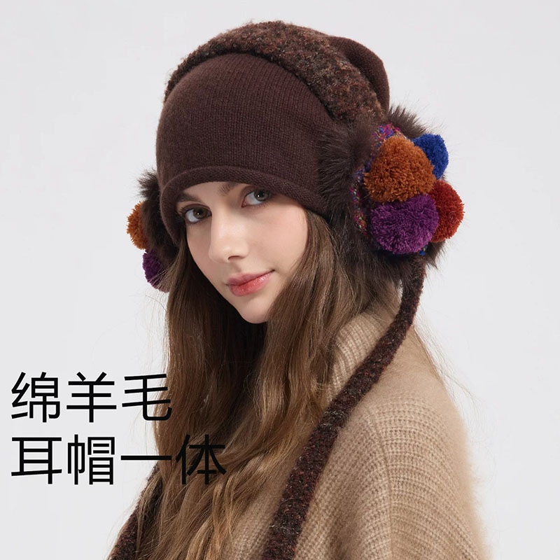 日系假两件护耳针织帽女秋冬保暖