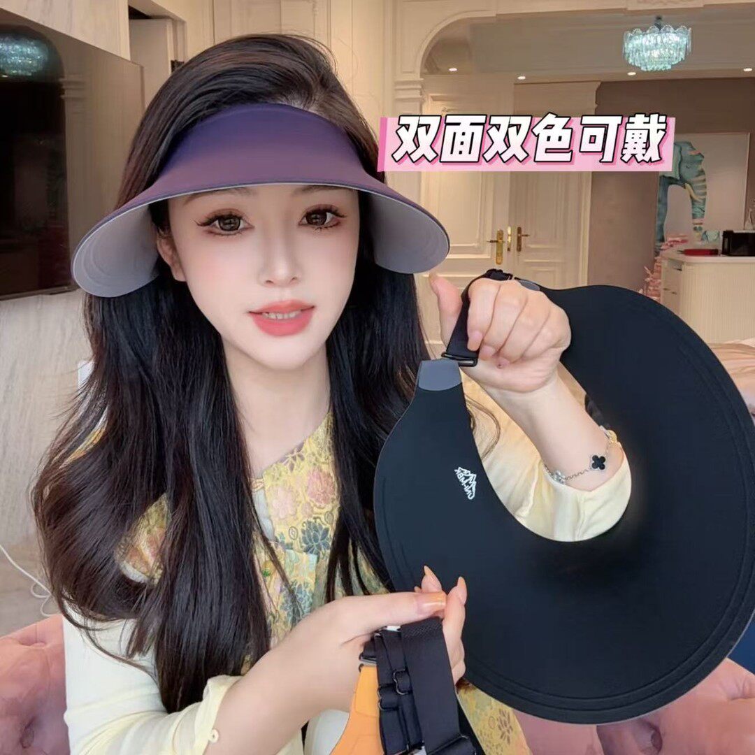 夏季双面无痕空顶大檐防晒帽女