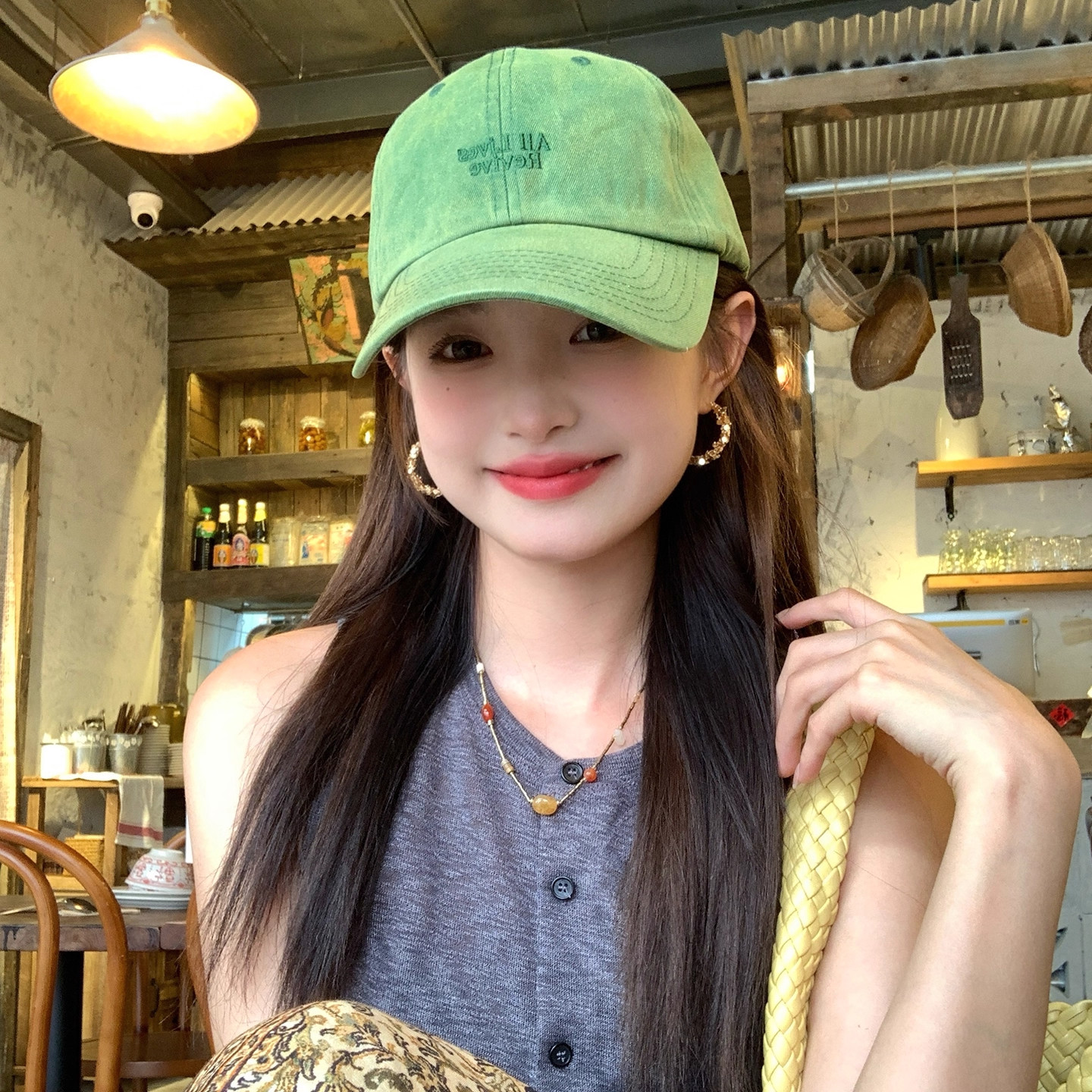韩版梅子青绿刺绣字母鸭舌帽子女春夏季新款做旧百搭显脸小棒球帽