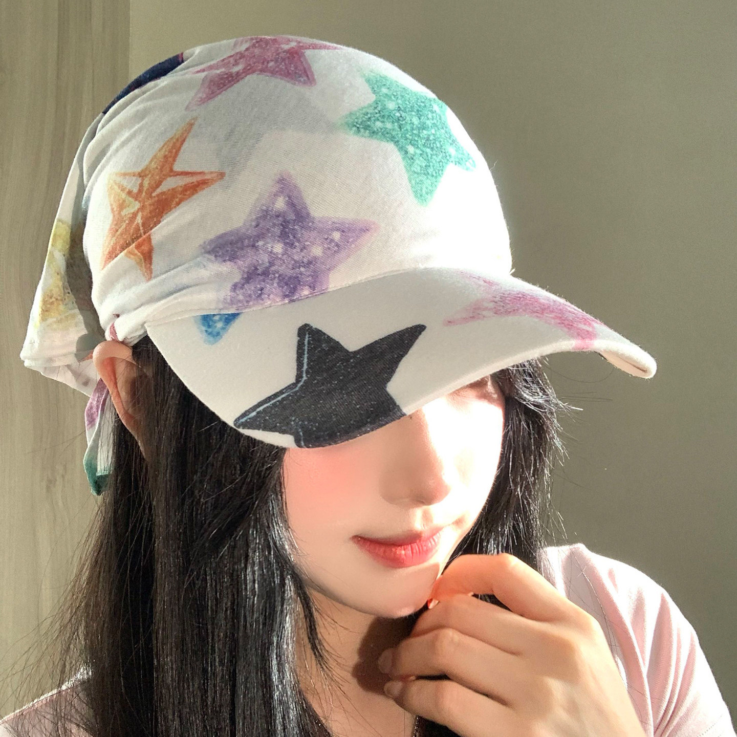 夏季星星头巾鸭舌帽女遮阳显脸小