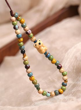 陶瓷手机链挂绳挂件女款长复古风包包钥匙扣吊坠指环腕绳腕带防丢