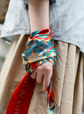 敦煌丝巾缎面蝴蝶结飘带红色丝带长条发带古风头饰百搭民族风发饰