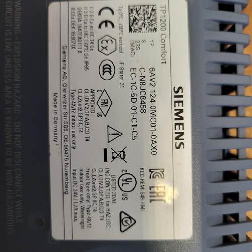 6AV2124-0MC01-0AX0 TP1200 Comfort 工业人机界面触控屏议价维修