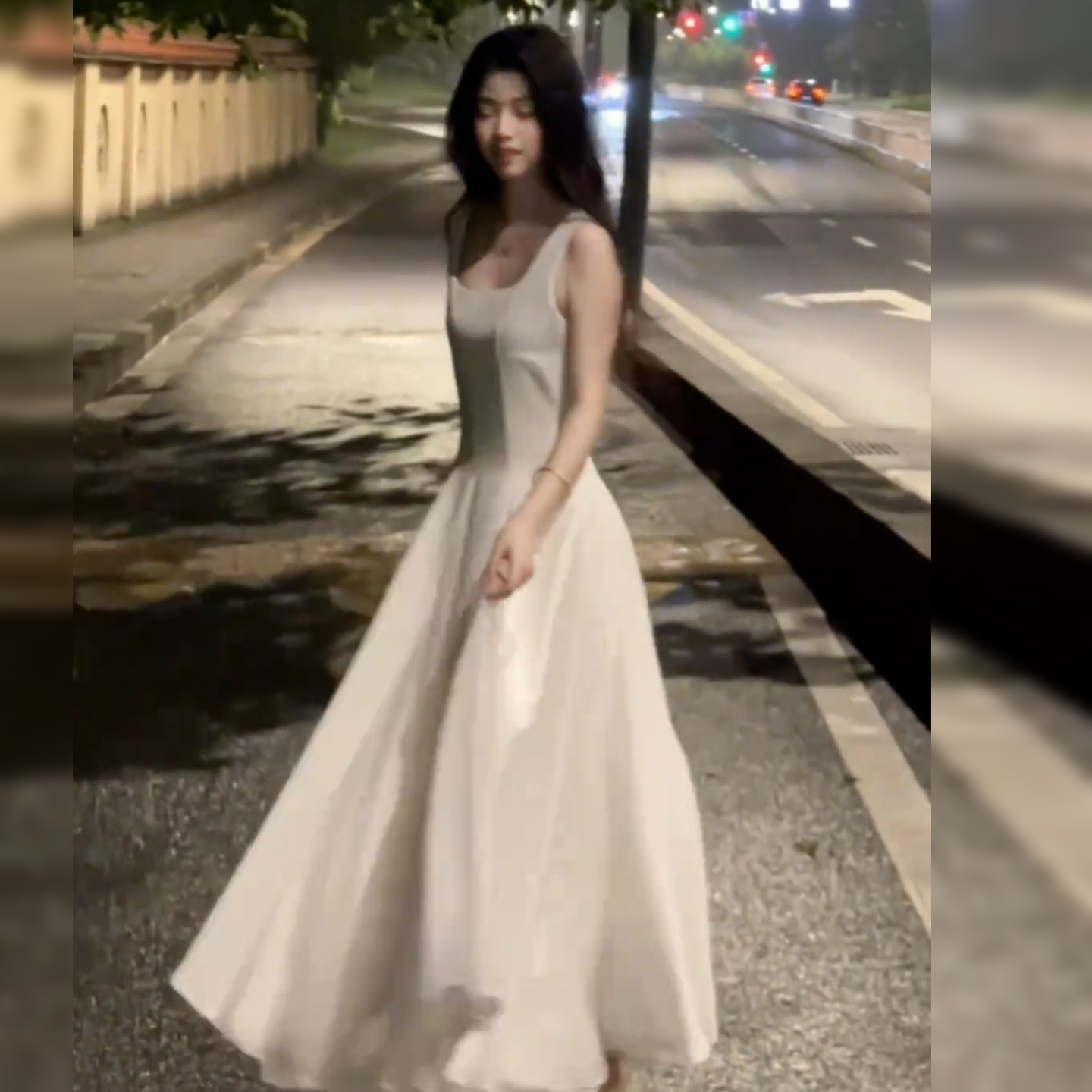 法式白色度假风无袖连衣裙