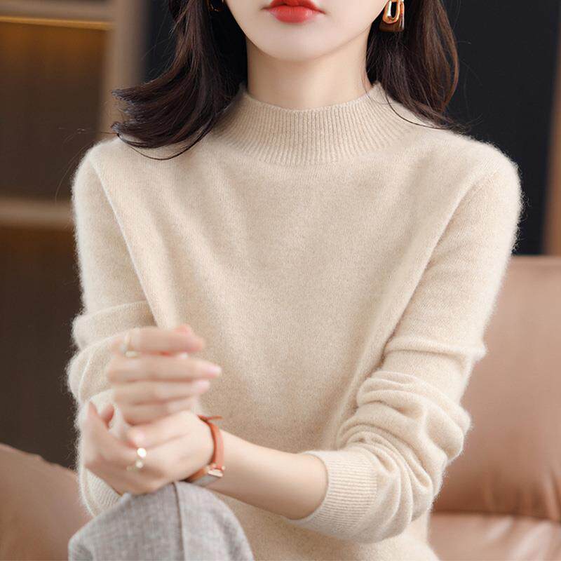 MONLOUVE胖mm秋冬装大码半高领100纯毛衣女内搭可外穿针织打底衫