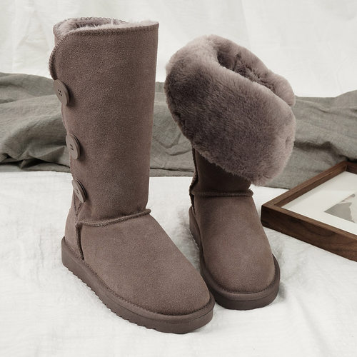 新款长筒加绒加厚侧搭扣雪地靴