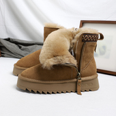 防滑厚底雪地靴女全羊毛中筒靴子加厚保暖民族风棉鞋 2024冬季 新款