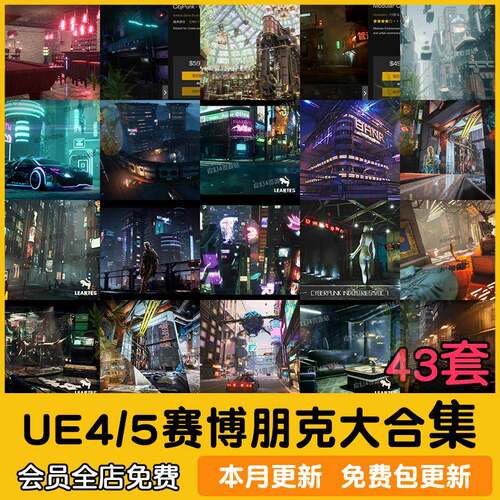 UE5虚幻43套赛博朋克科幻都市夜景霓虹街道风格场景合集Cyberpunk