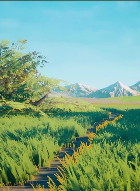 UE4UE5卡通风格化远景山河流树木草地风吹效果Stylized Foliage