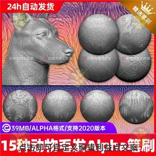 zbrush风格化人物动物狗猫zb卡通皮毛毛发纹理Alpha雕刻笔刷