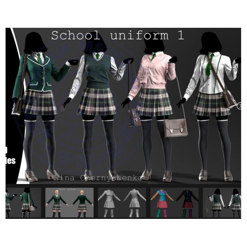 MD Clo3d女生学院风校服短裙MD服装源文件3D模型