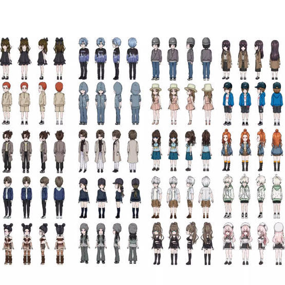 20款沙雕动画现代都市人物插画素材四视图动漫卡通二次元AN格式