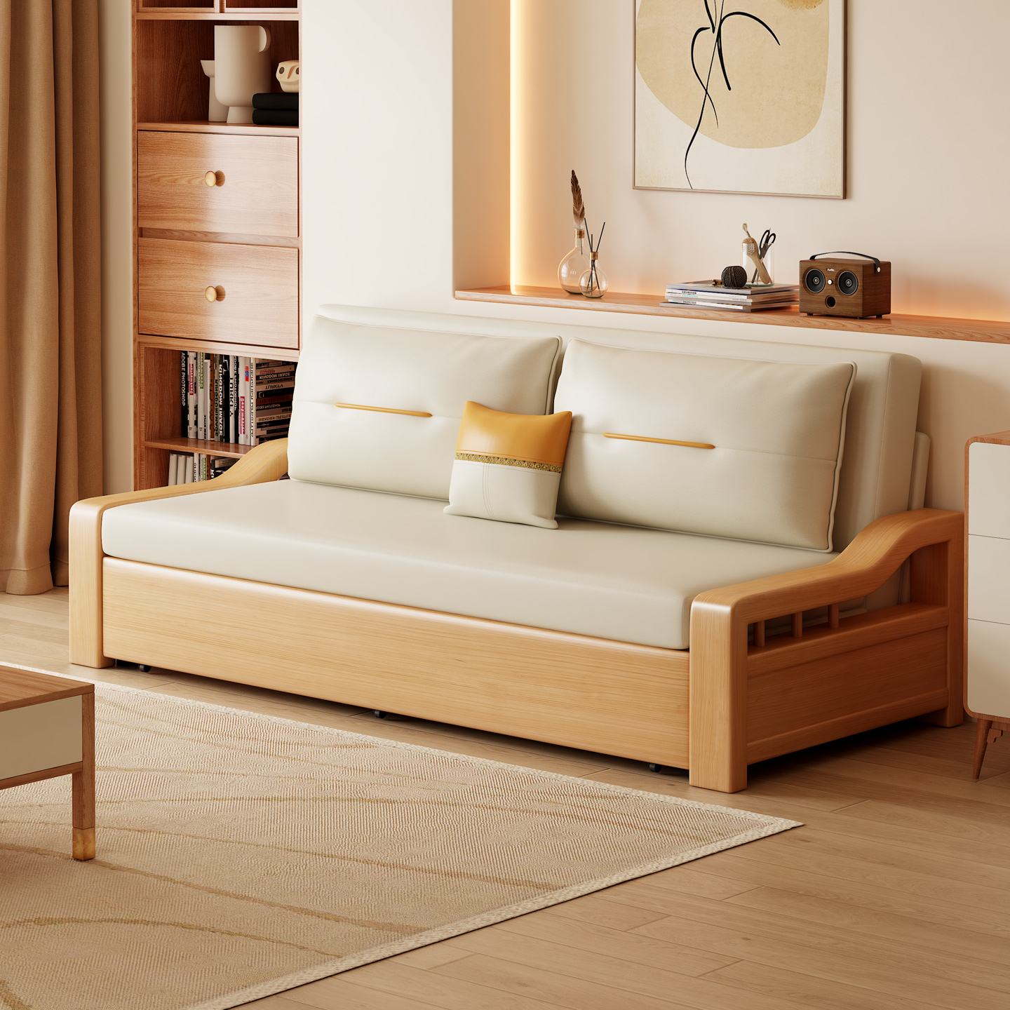 斯林空间可折叠多功能实木沙发床