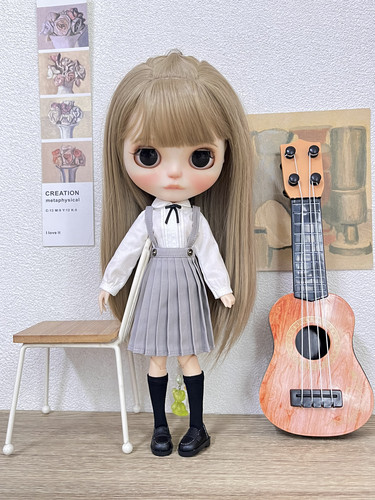 ob24/Azone/blythe 学院风白衬衫百褶裙套装