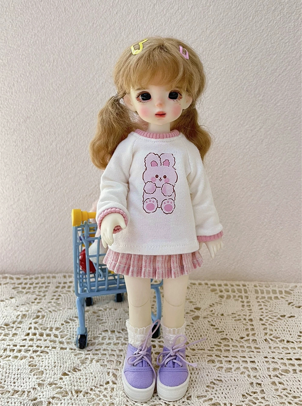 bjd 1/6分娃娃衣服 休闲粉白软萌色系 套装