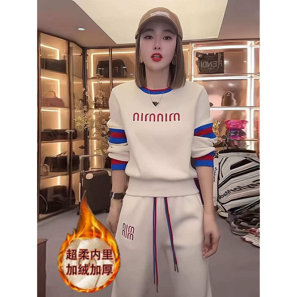 休闲运动套装女2025秋冬加绒加厚时尚气质网红圆领卫衣卫裤两件套,女装/女士精品,时尚套装,淘宝优惠券,粉丝福利购,淘宝优惠卷