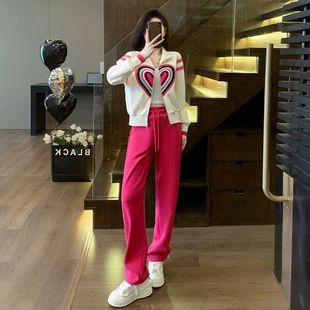 春秋冬装2025新款休闲时尚洋气时髦运动套装女刺绣爱心卫衣两件套