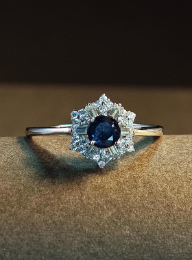 新品戒指女925純銀轻奢感蓝宝石开口戒指高级感气质热款