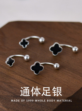 韩版S999银耳钉女气质清新耳骨钉四叶草小众设计感螺丝耳饰C00874