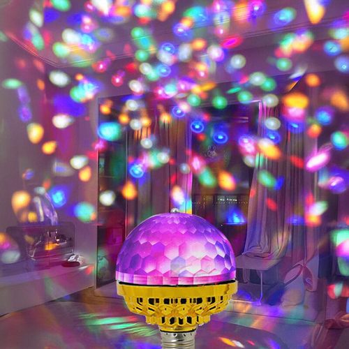 七彩旋转灯家用蹦迪春节过年爆闪自动水晶魔球灯氛围ktv闪光灯泡