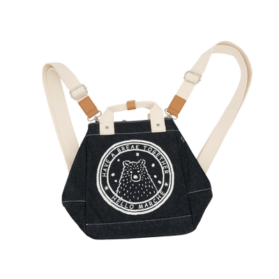 hello marche万岁熊休闲牛仔时光多功能三用双肩包斜跨包手提包