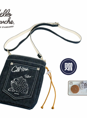hello marche万岁熊牛仔束绳手机小斜挎包帆布包手机包