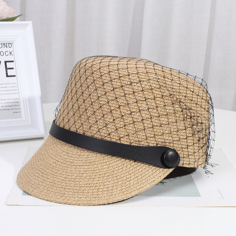 日本帽子女草编鸭舌帽休闲网纱马术帽女式夏天逛街防晒遮阳棒球帽
