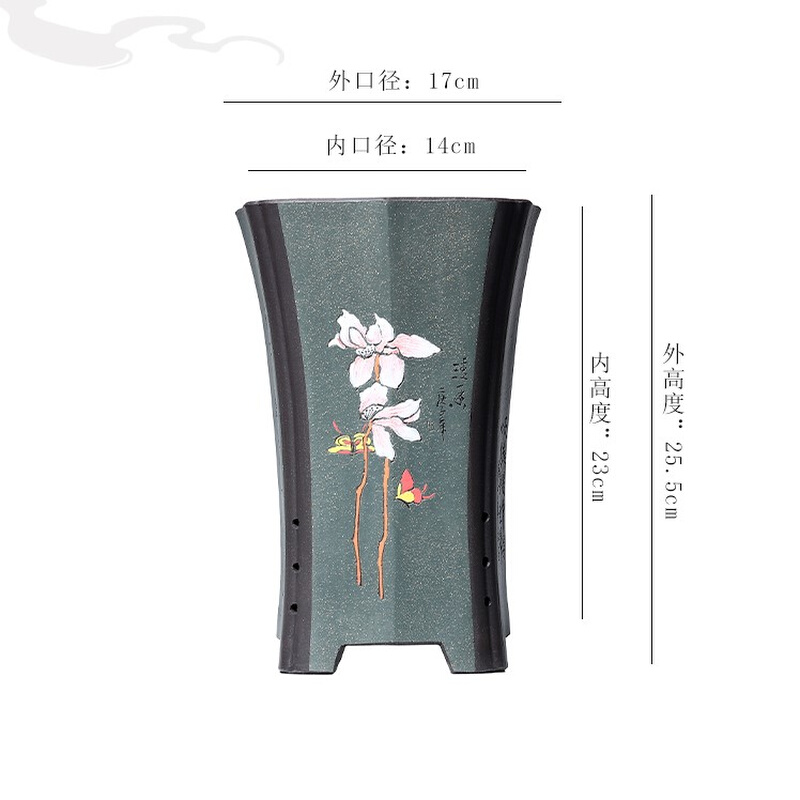 六方兰花盆紫砂刻绘宜兴四方吊兰精品悬崖客厅盆陶瓷促销桌面水泥