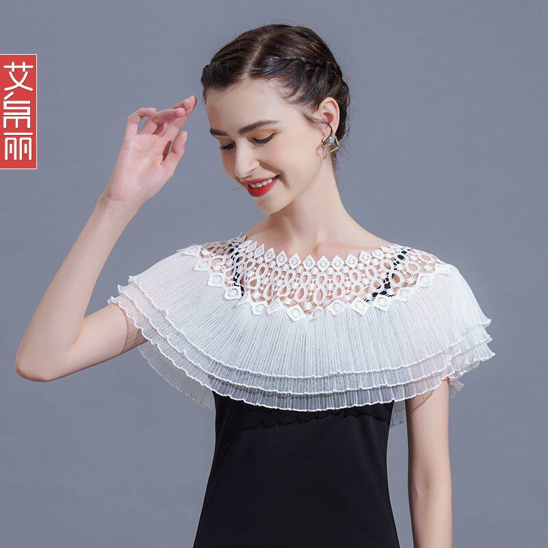 白色蕾丝网纱披肩女夏季镂空荷叶边防晒衫洋气小衫