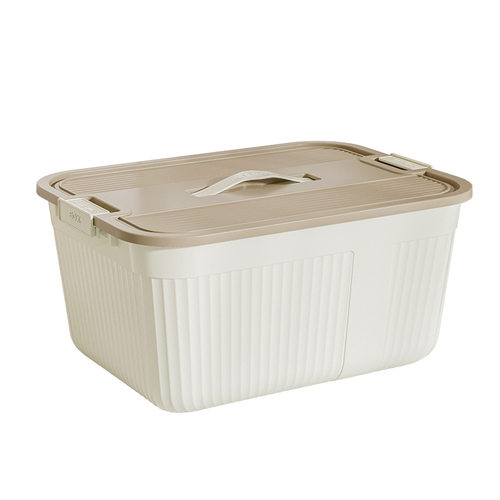 家用收纳箱大容量加厚可手提奶油风储物箱杂物玩具零食塑料整理箱