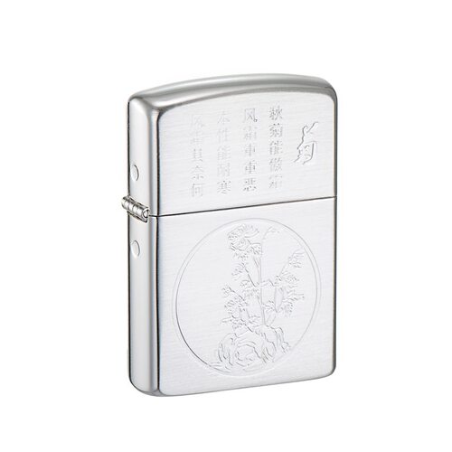 佐罗z92076收藏版银色蚀刻梅兰竹菊图案纯铜壳煤油防风打火机