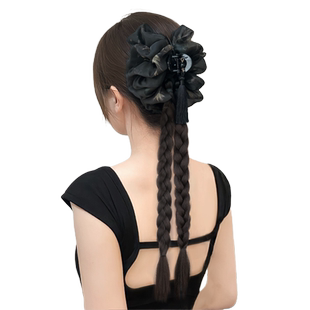 假发辫子女抓夹夏日自然麻花长辫仿真发水墨流苏新中式假发辫马尾