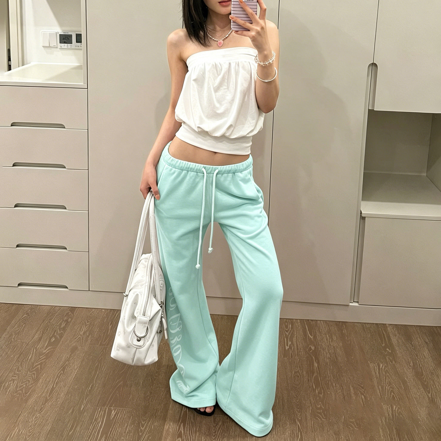 WEIRD PUSS洛杉矶休闲风 花苞收腰抹胸 抽绳休闲裤套装女