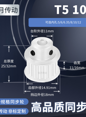 同步轮T510齿BF齿宽11/16内孔56810121415减速铝合金齿形同步带轮