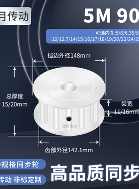 同步轮5M90齿AF型齿宽11/16内孔101215192同步带皮带轮铝同步带轮