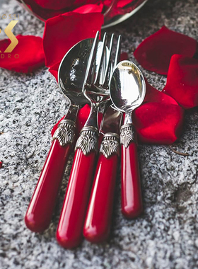 意大利Rivadossi Classic经典复古红色不锈钢刀叉勺西餐餐具套装